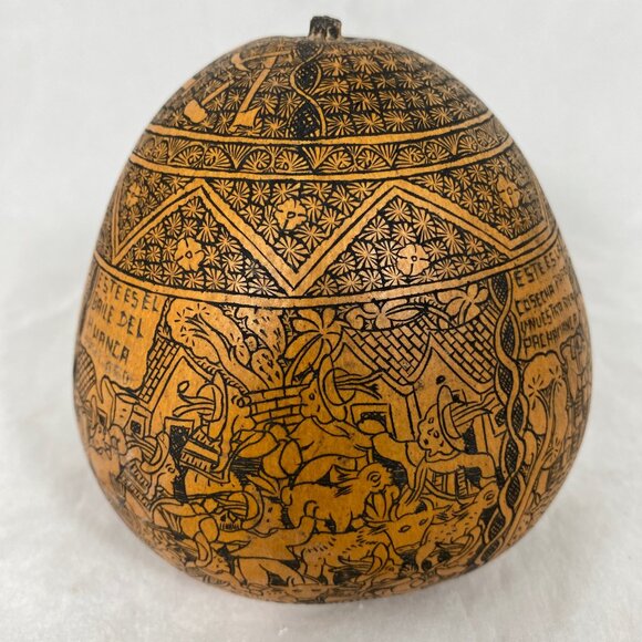 Vintage Hand Carved Peruvian Gourd Folk Art Rattle - Picture 12 of 14